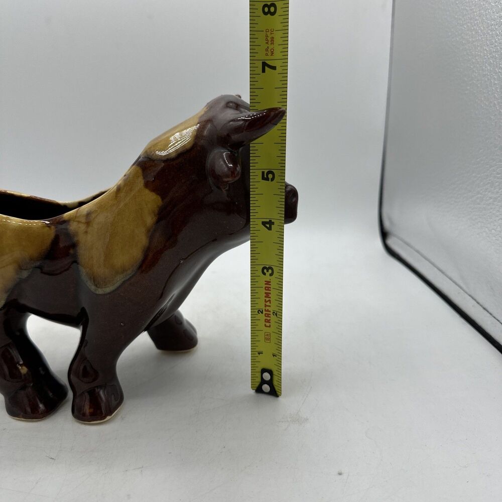 Vintage Bull Planter McCoy Ferdinand 6.5” Brown Drip Glaze - Picture 14 of 15
